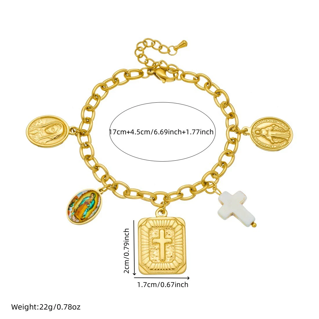 Wholesale Women's Goldplated Stainless Steel Jewelry Set With Cross Crown Roman Numerals Pattern O Word Chain - Image 4