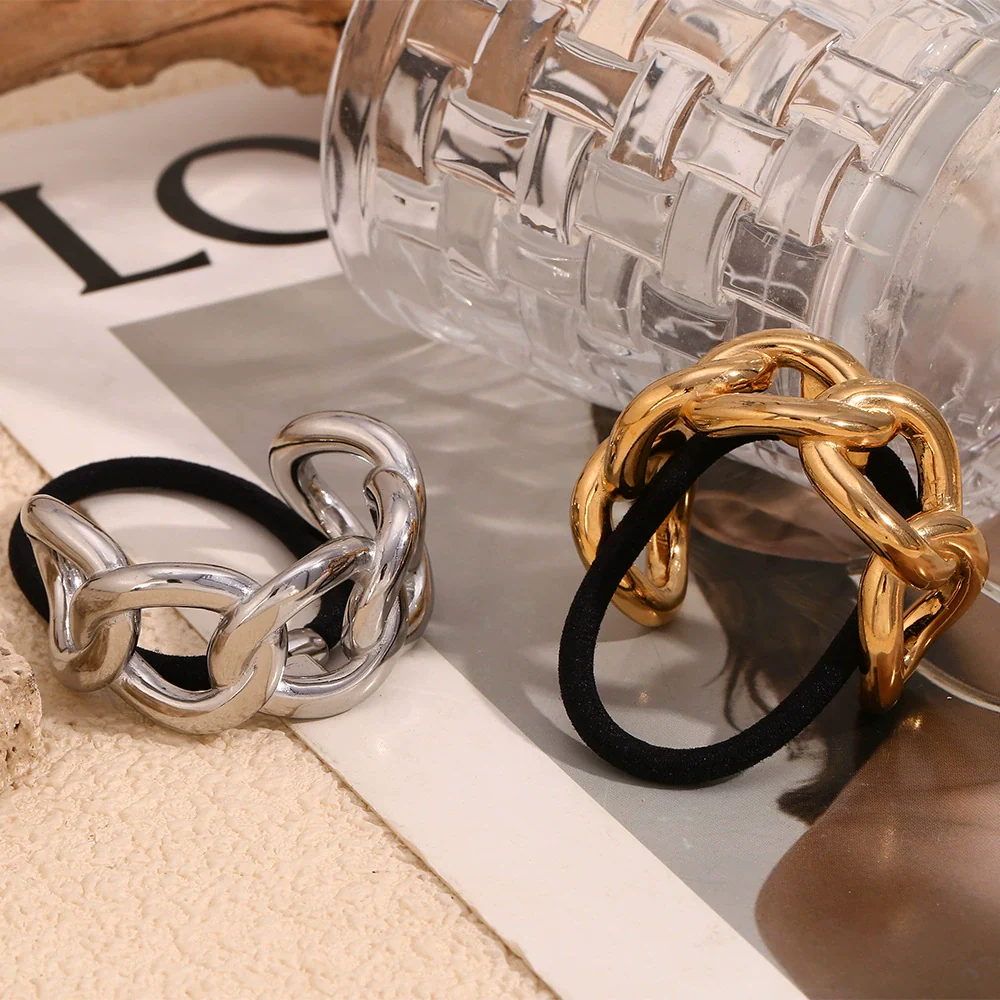 Wholesale Women's Hair Accessories Stainless Steel 18K Gold Plated Semicircle Chain Geometric Style - Image 4
