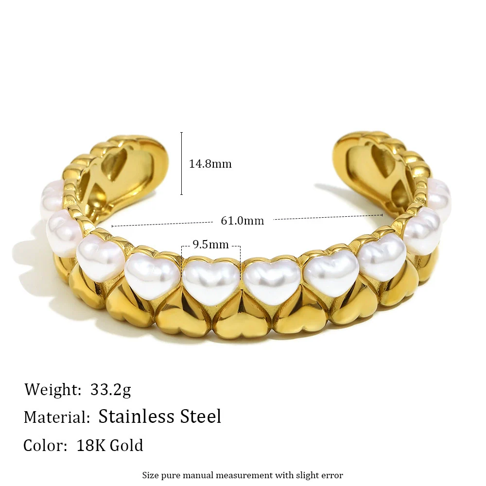 Wholesale Women's Hand Jewelry Geometric Fashion Stainless Steel 18K Gold Plated Heart Bracelet - Image 2
