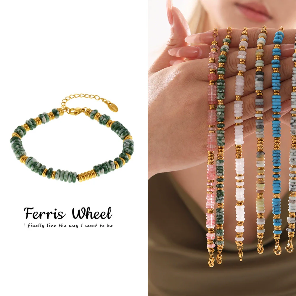 Wholesale Women's Hand Jewelry Light Luxury Geometric Style Titanium Steel Goldplated Beads With Natural Stone