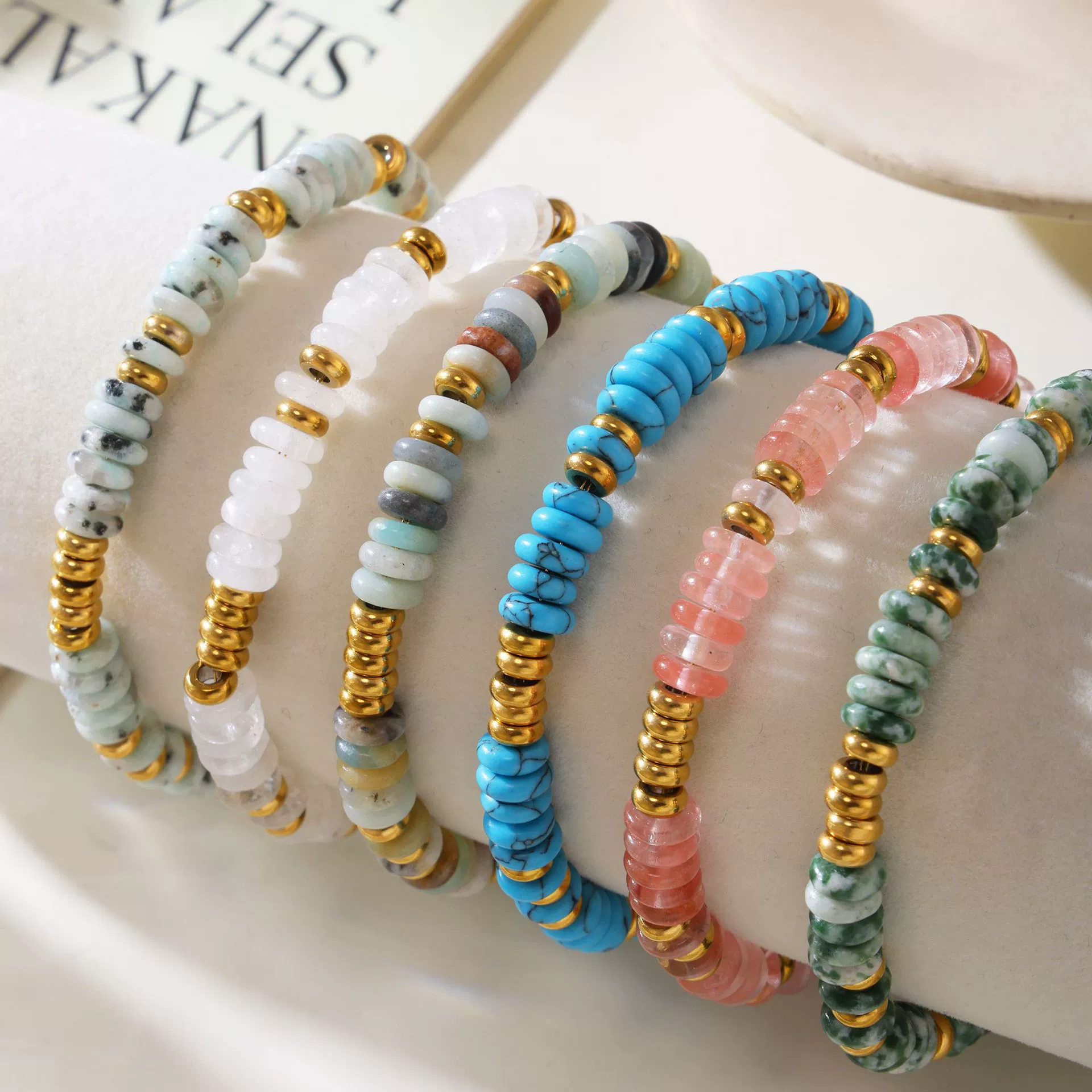 Wholesale Women's Hand Jewelry Light Luxury Geometric Style Titanium Steel Goldplated Beads With Natural Stone - Image 2