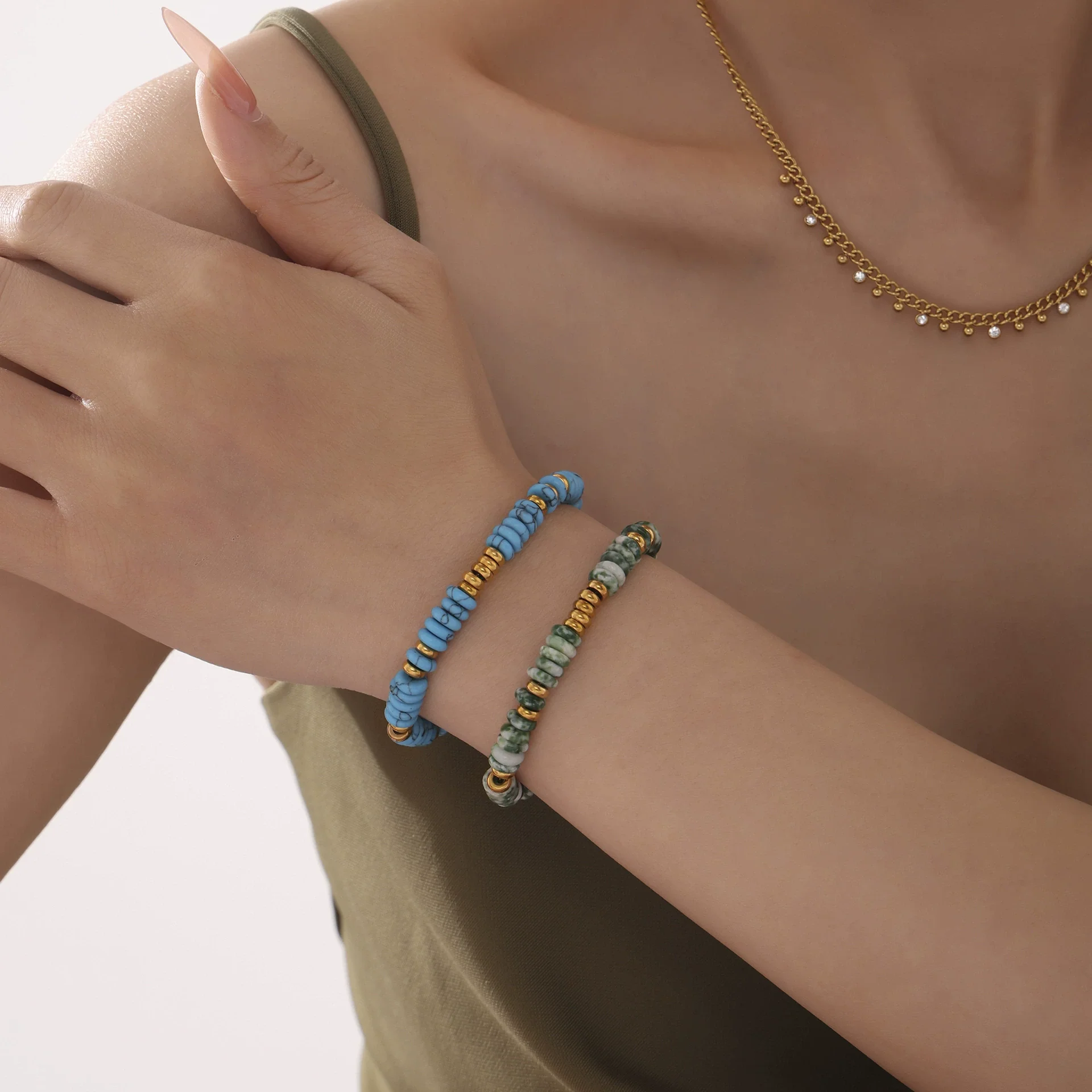 Wholesale Women's Hand Jewelry Light Luxury Geometric Style Titanium Steel Goldplated Beads With Natural Stone - Image 4