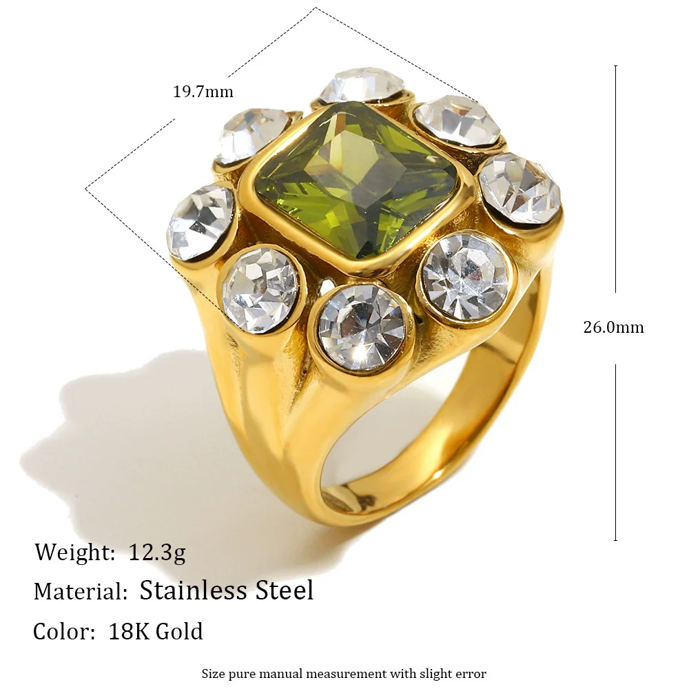 Wholesale Women's Hand Jewelry Stainless Steel 18K Plated Geometric Flowershaped Square Small Round Zirconium Ring Light Luxury Style - Image 2