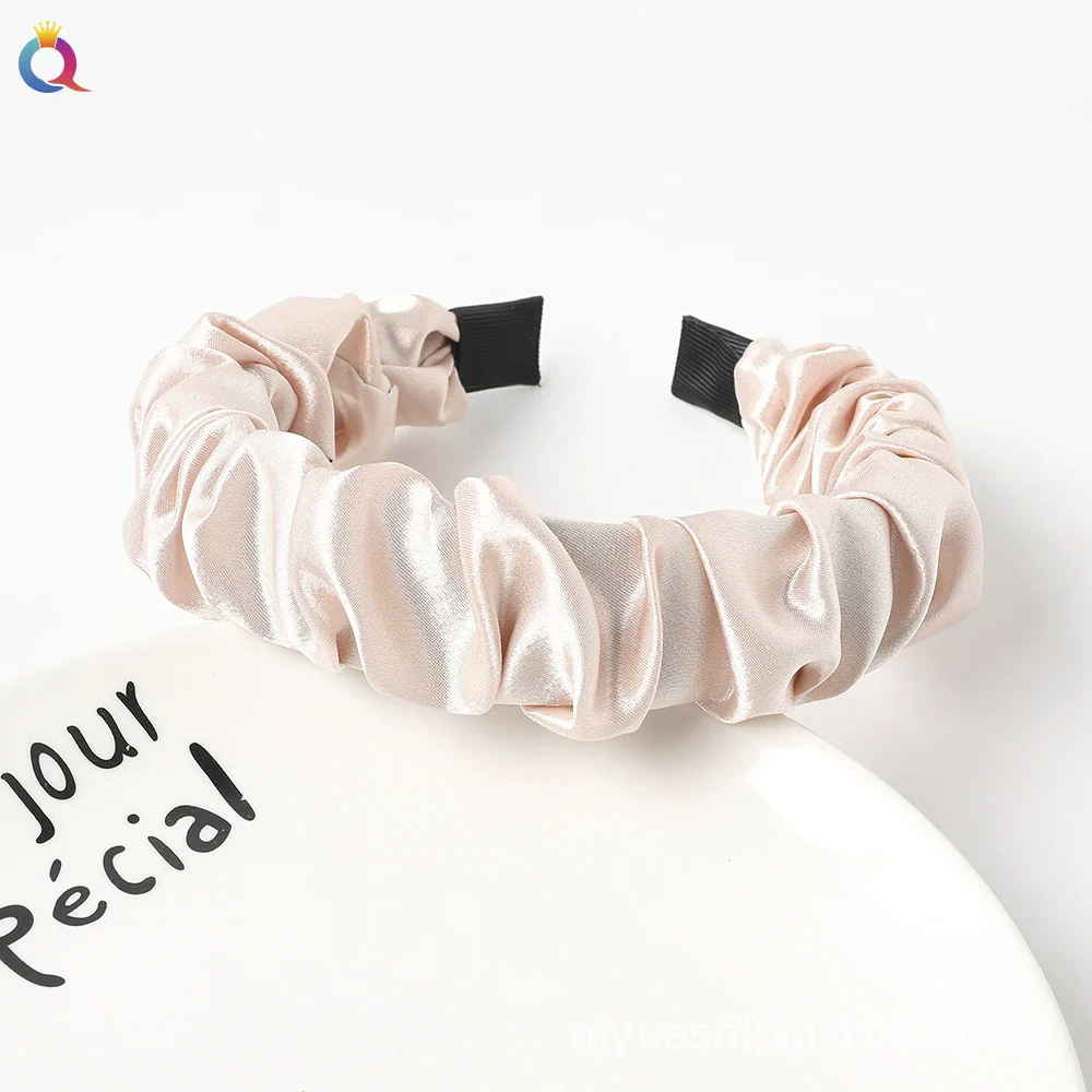 Wholesale Women's Handmade Cloth Pleated Solid Color Satin Headband Hair Accessory - Image 10