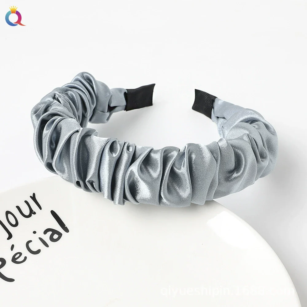 Wholesale Women's Handmade Cloth Pleated Solid Color Satin Headband Hair Accessory - Image 11