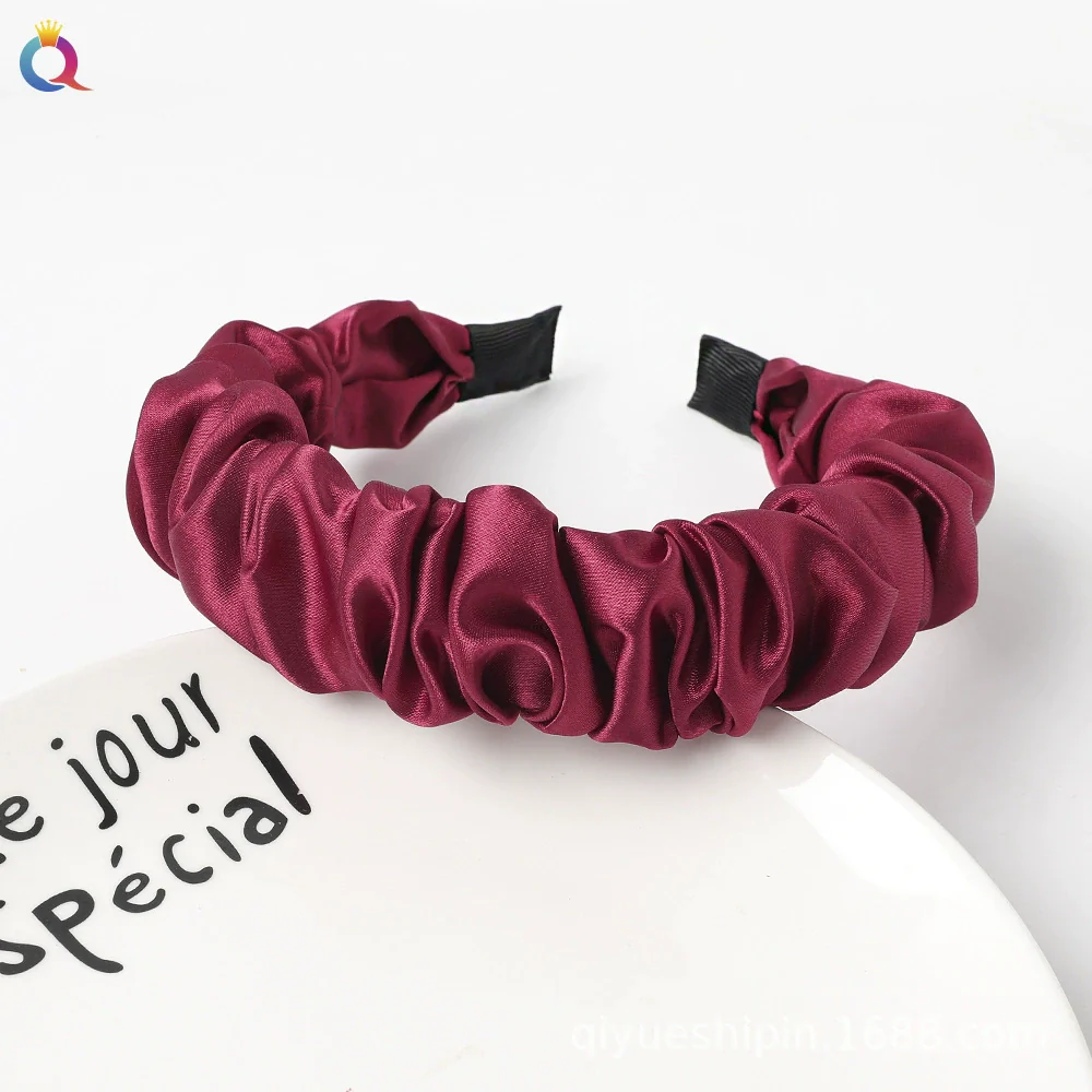 Wholesale Women's Handmade Cloth Pleated Solid Color Satin Headband Hair Accessory - Image 12