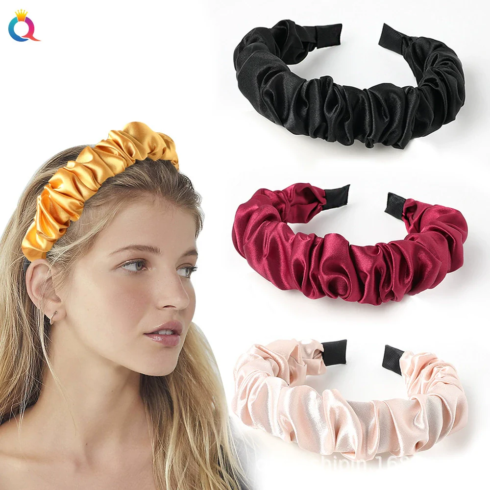 Wholesale Women's Handmade Cloth Pleated Solid Color Satin Headband Hair Accessory - Image 2
