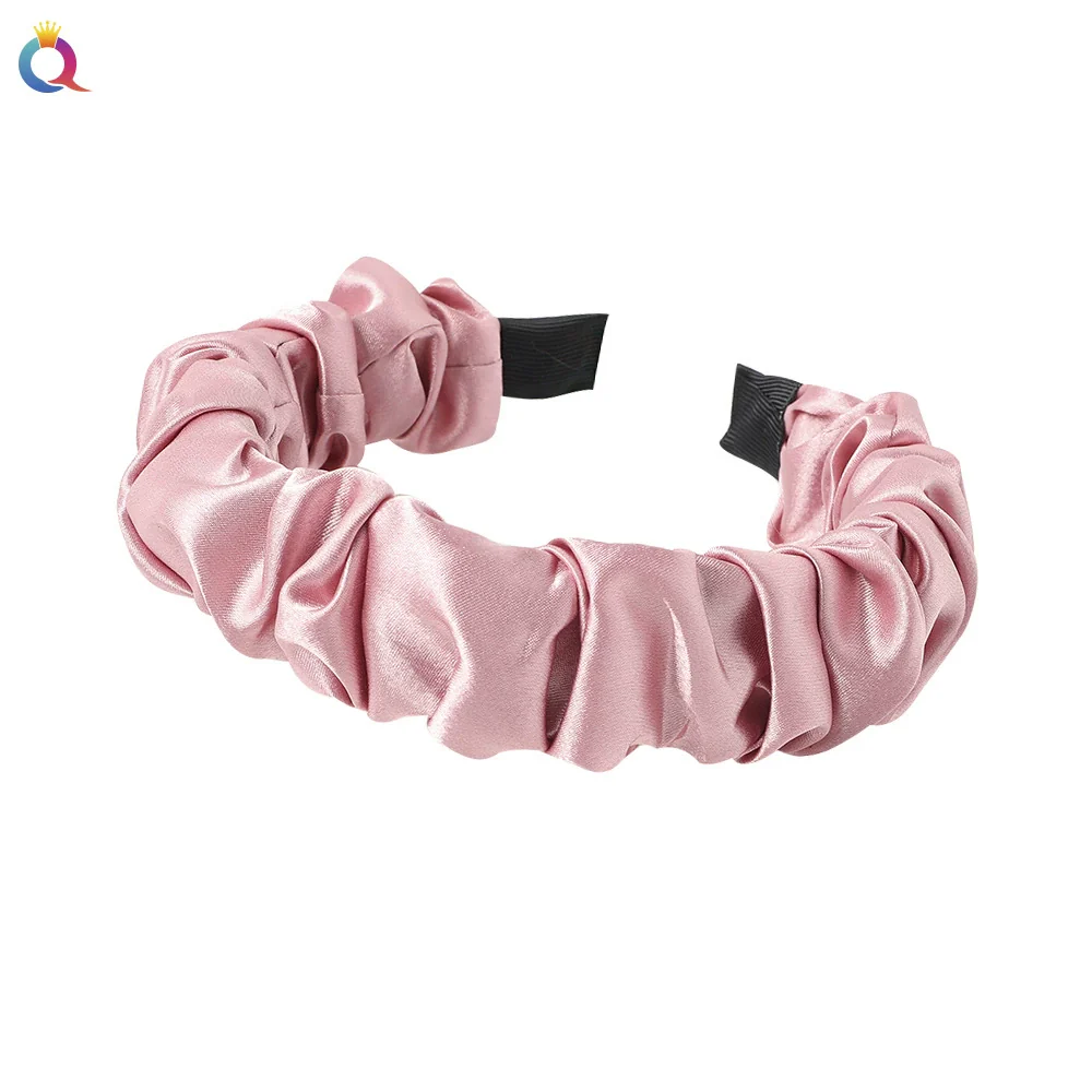Wholesale Women's Handmade Cloth Pleated Solid Color Satin Headband Hair Accessory - Image 3