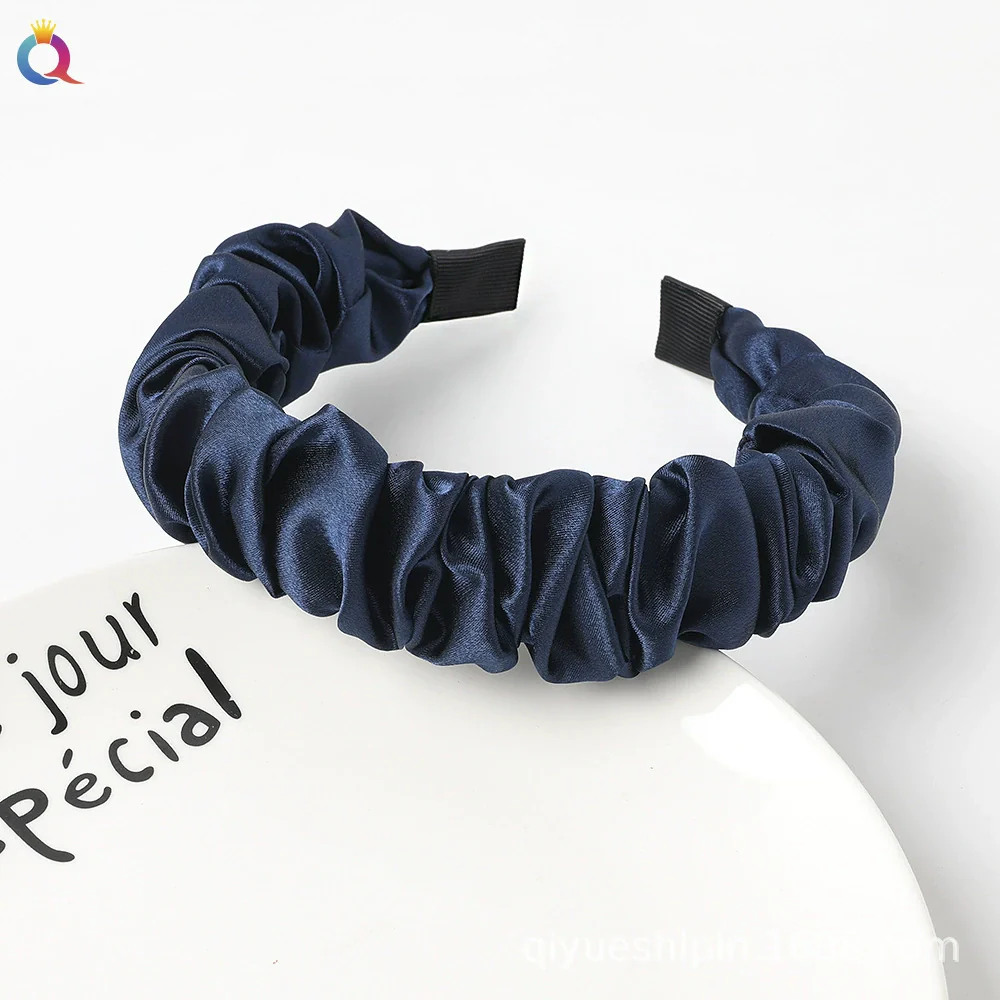 Wholesale Women's Handmade Cloth Pleated Solid Color Satin Headband Hair Accessory - Image 4