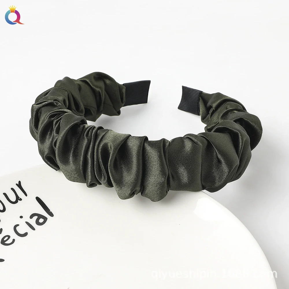 Wholesale Women's Handmade Cloth Pleated Solid Color Satin Headband Hair Accessory - Image 5