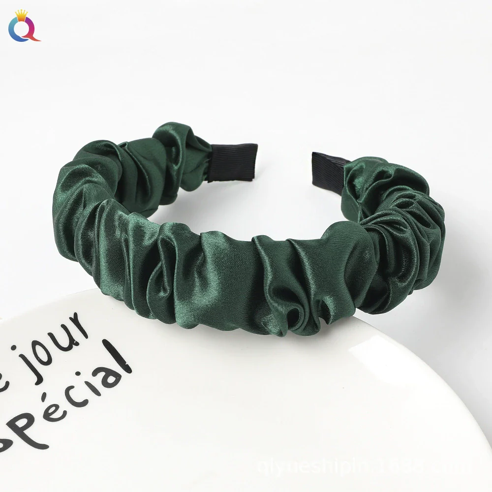 Wholesale Women's Handmade Cloth Pleated Solid Color Satin Headband Hair Accessory - Image 6