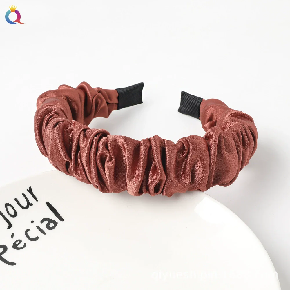 Wholesale Women's Handmade Cloth Pleated Solid Color Satin Headband Hair Accessory - Image 8