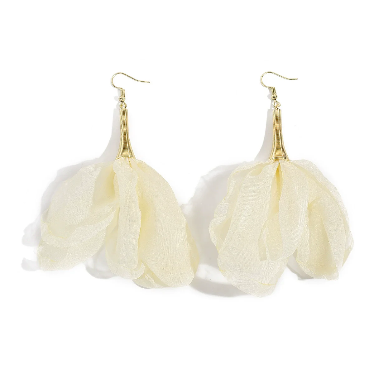 Wholesale Women's Handmade Fabric Flower Exaggerated Large Long Tassel Earrings Sweet Style - Image 4