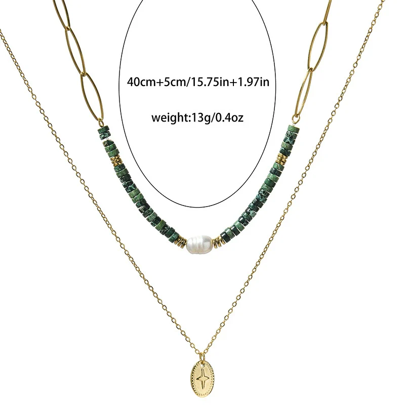 Wholesale Women's Handmade Highgrade Natural Stone Doublelayer Clavicle Chain Necklace With Geometric Pattern Titanium Steel Pendant And Electroplating Process - Image 6