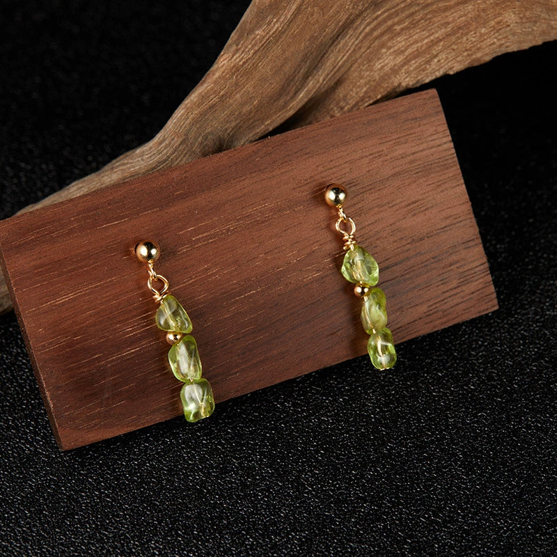 Wholesale Women's Handmade Light Luxury S925 Sterling Silver Natural Olivine Color Geometric Earrings - Image 3