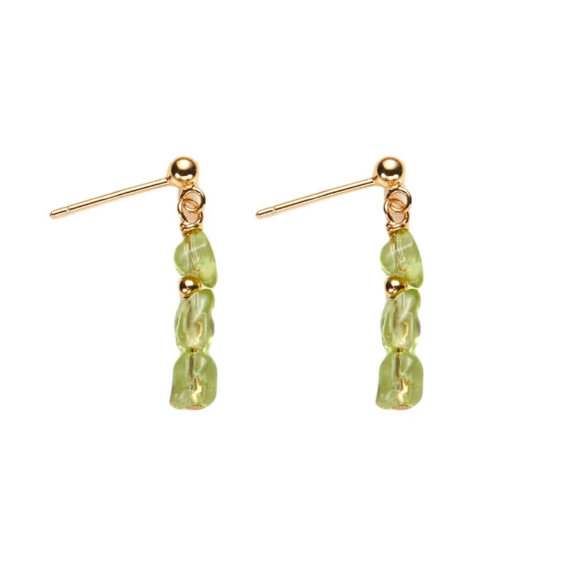 Wholesale Women's Handmade Light Luxury S925 Sterling Silver Natural Olivine Color Geometric Earrings - Image 5