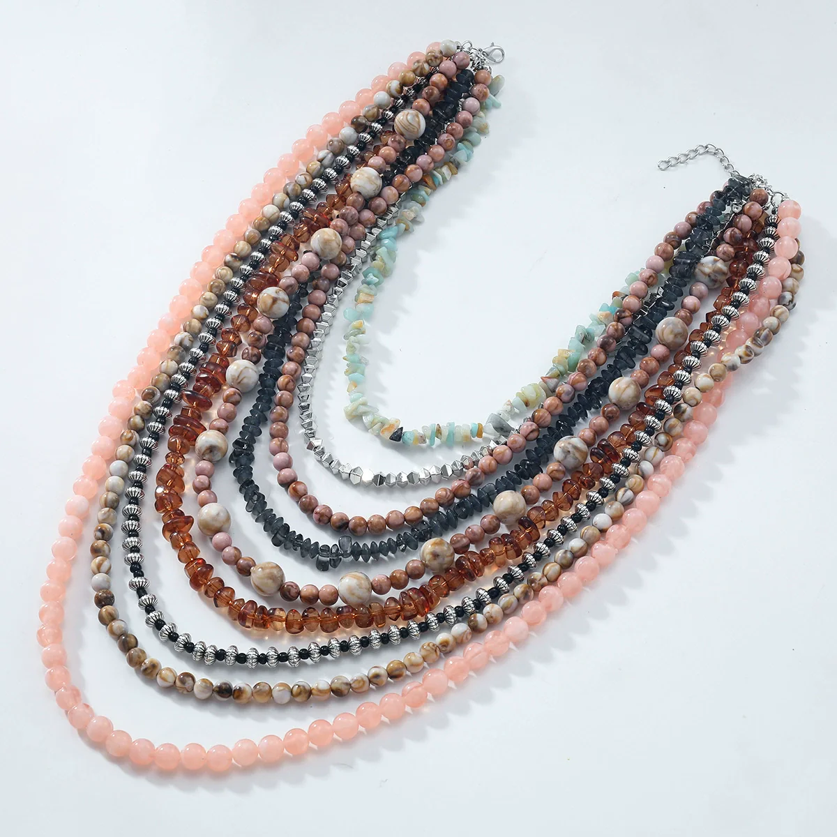 Wholesale Women's Handmade Multilayer Beaded Clavicle Chain Necklace With Artificial Crystal And Alloy Geometric Pattern Snake Bone Chain Style - Image 4
