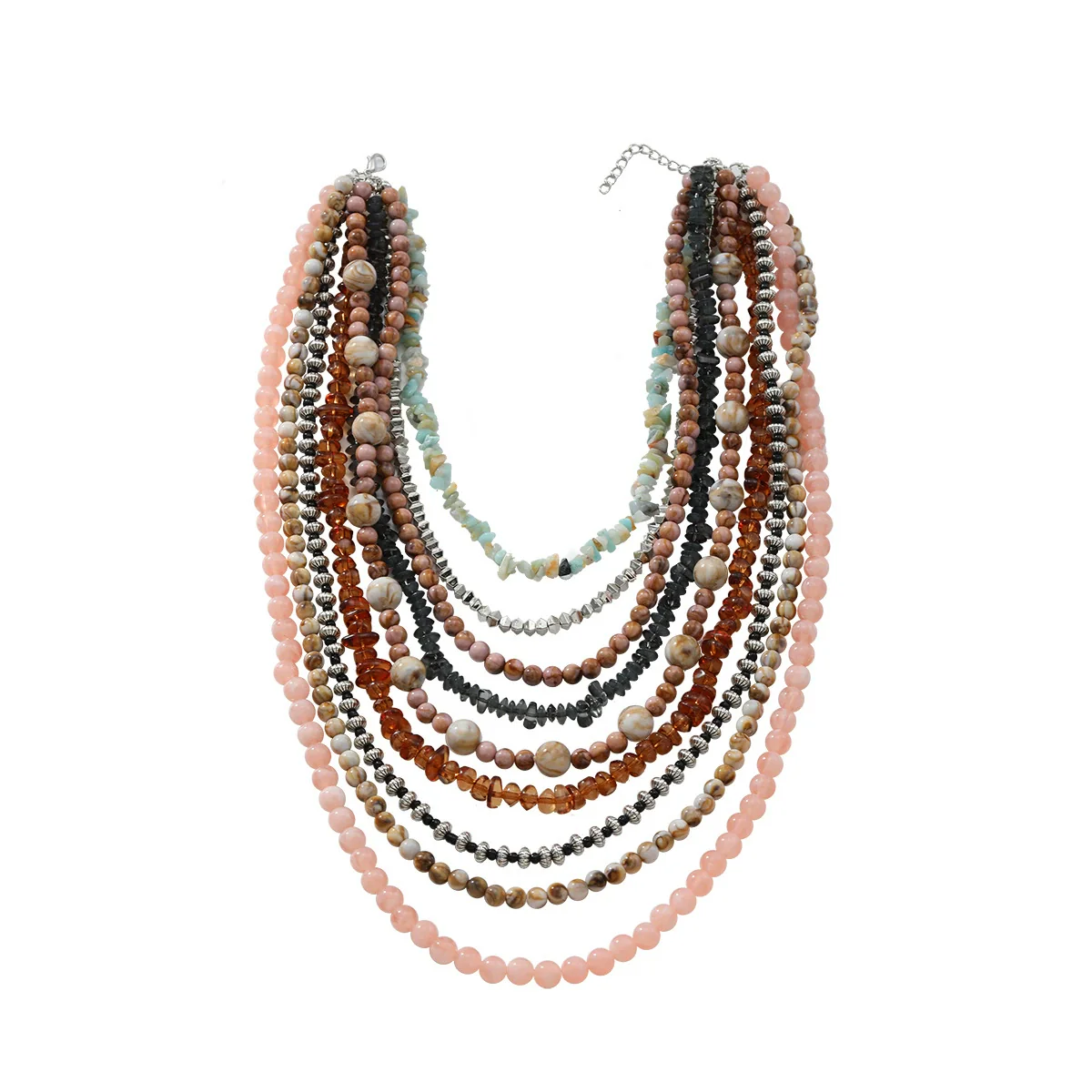Wholesale Women's Handmade Multilayer Beaded Clavicle Chain Necklace With Artificial Crystal And Alloy Geometric Pattern Snake Bone Chain Style - Image 5