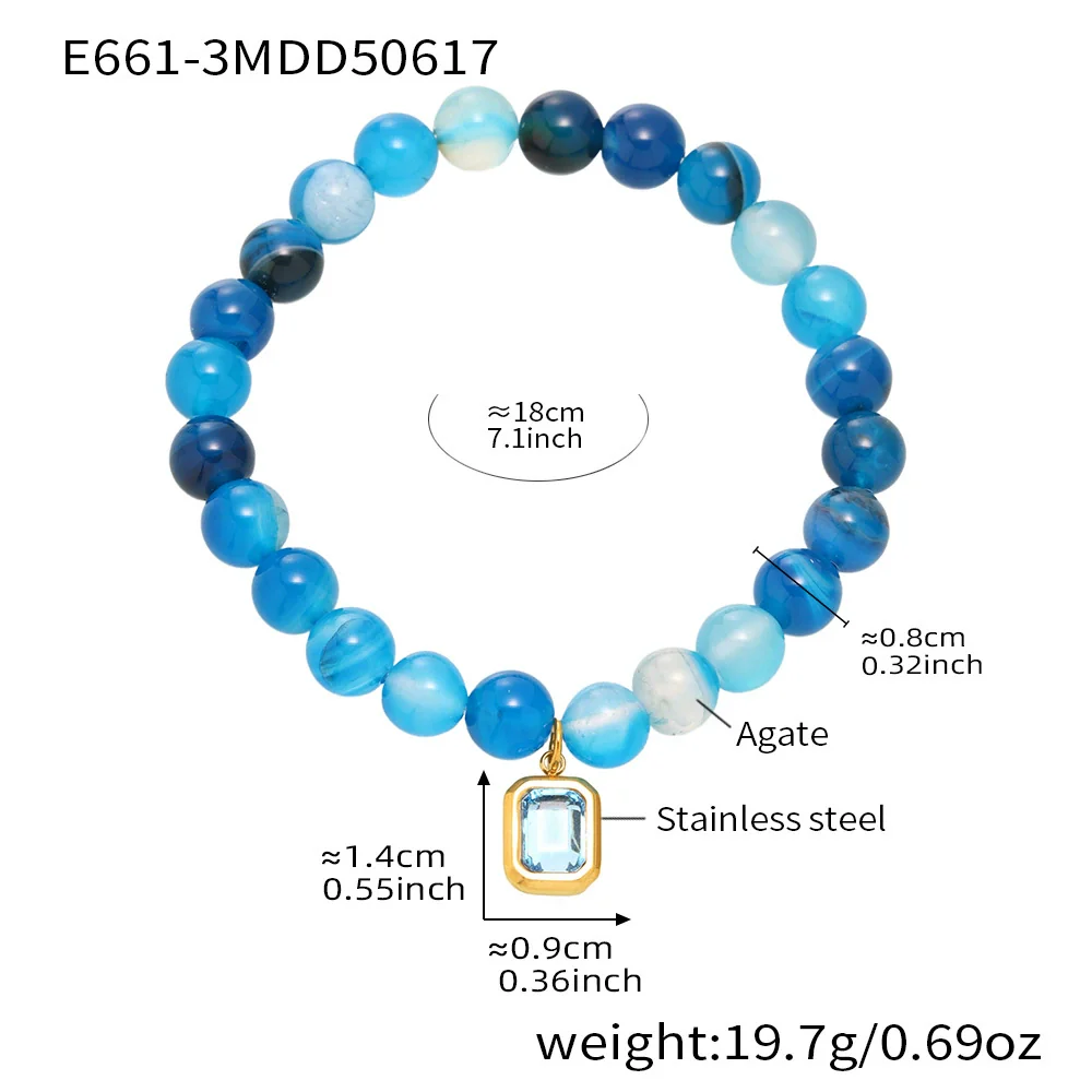 Wholesale Women's Handmade Natural Agate And Stainless Steel Geometric Pattern Electroplated Bracelet - Image 8