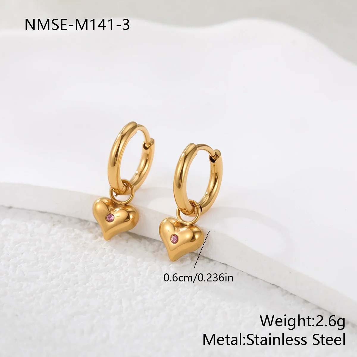 Wholesale Women's Heart Shaped Geometric Stainless Steel 18K Gold Electroplated Diamondencrusted Earrings - Image 10