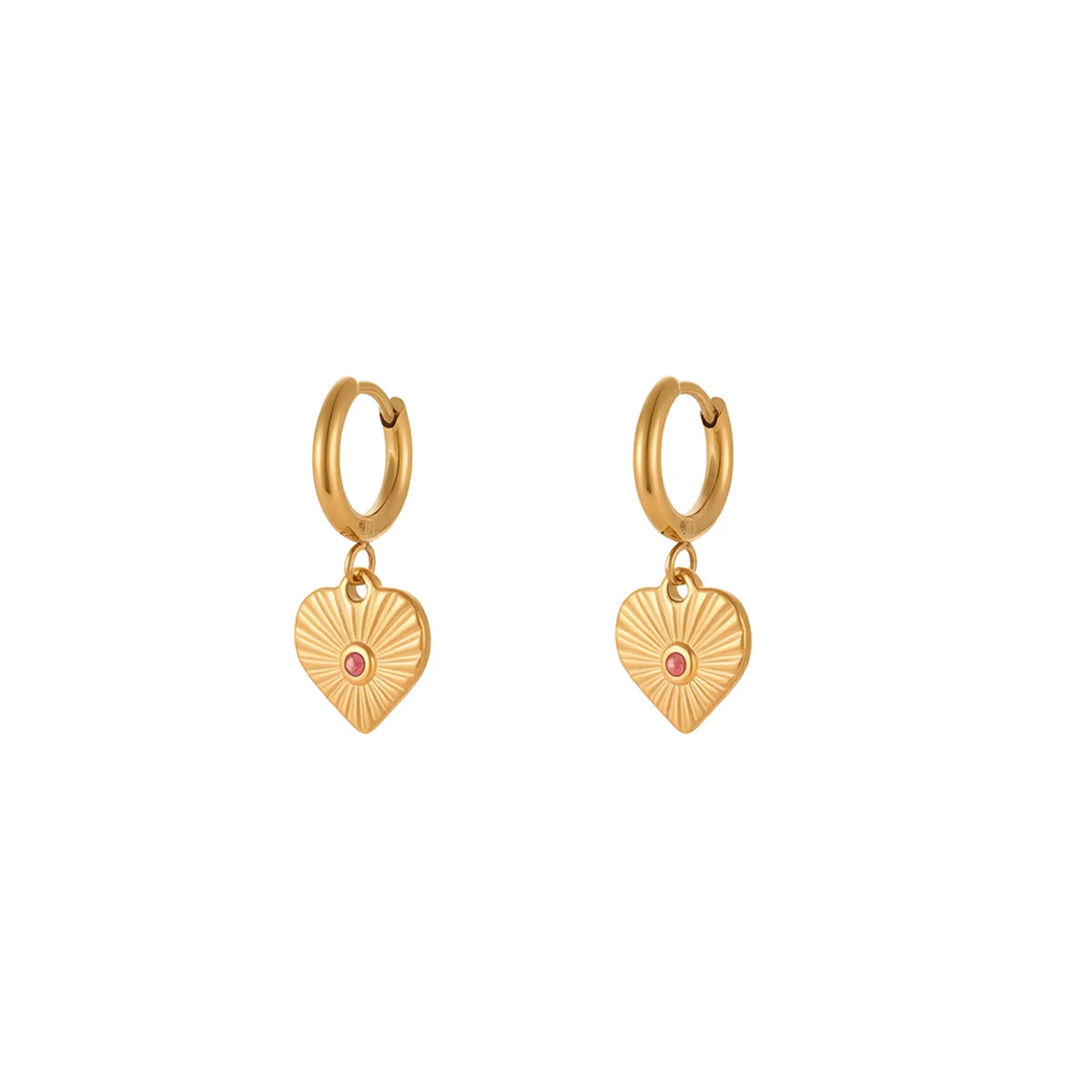 Wholesale Women's Heart Shaped Geometric Stainless Steel 18K Gold Electroplated Diamondencrusted Earrings - Image 5