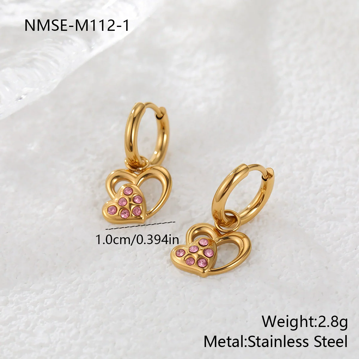 Wholesale Women's Heart Shaped Geometric Stainless Steel 18K Gold Electroplated Diamondencrusted Earrings - Image 6