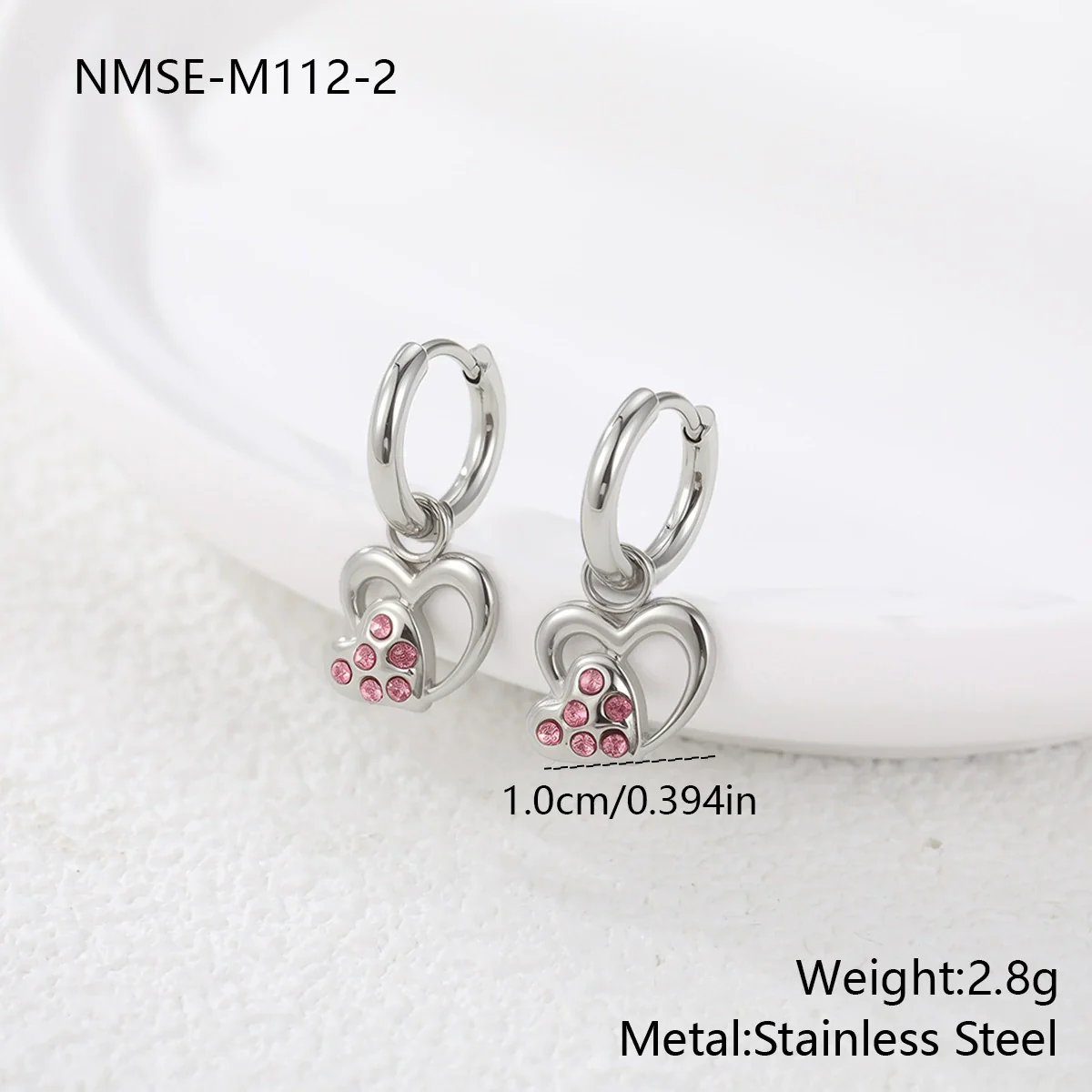 Wholesale Women's Heart Shaped Geometric Stainless Steel 18K Gold Electroplated Diamondencrusted Earrings - Image 7