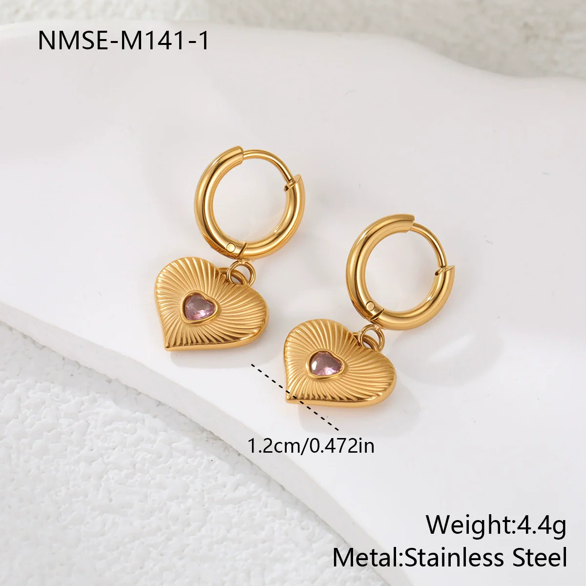 Wholesale Women's Heart Shaped Geometric Stainless Steel 18K Gold Electroplated Diamondencrusted Earrings - Image 8