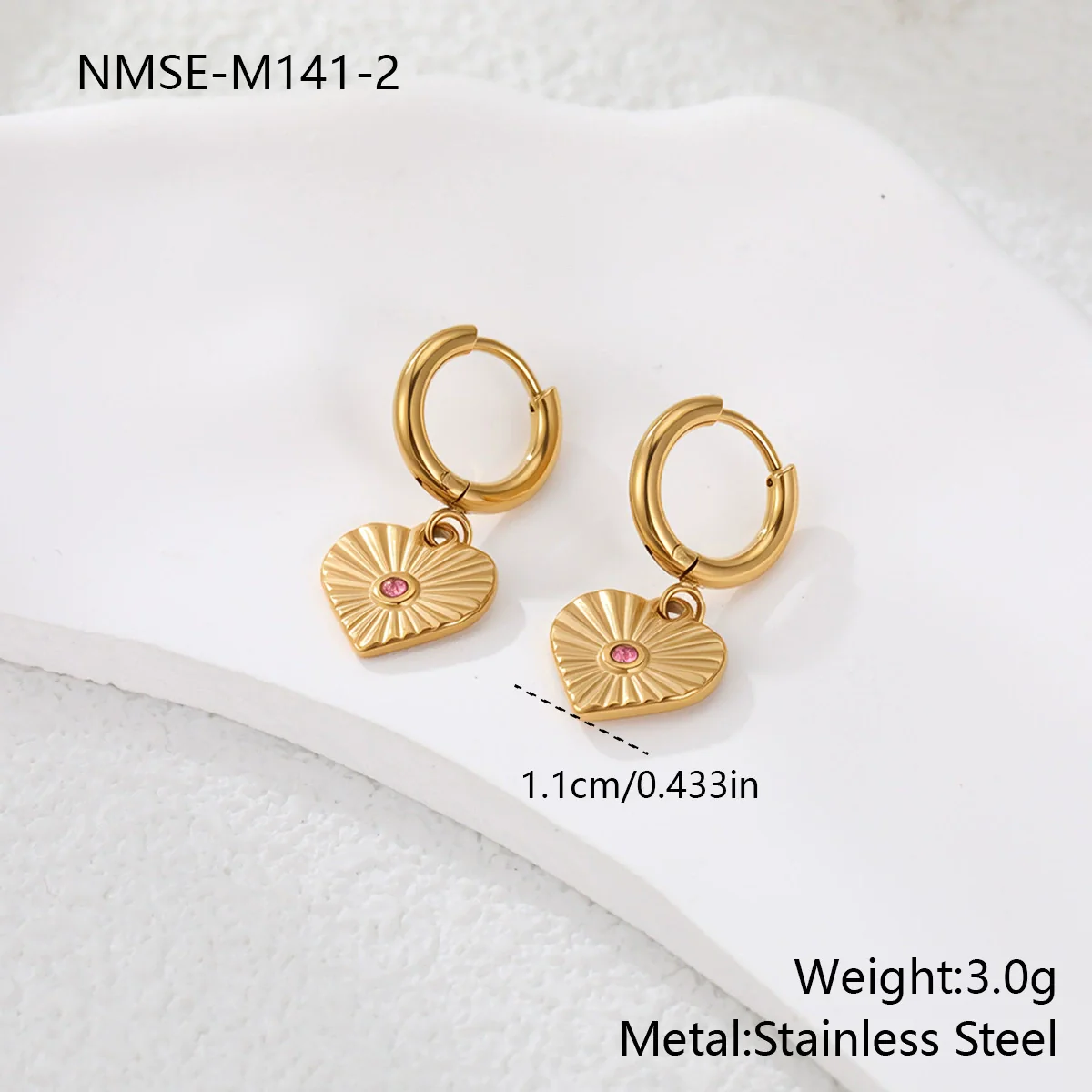 Wholesale Women's Heart Shaped Geometric Stainless Steel 18K Gold Electroplated Diamondencrusted Earrings - Image 9