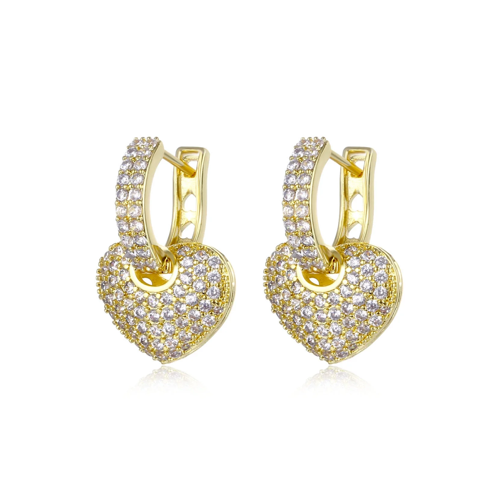 Wholesale Women's Heart Shaped Zircon Earrings Made Of Environmental Protection Copper