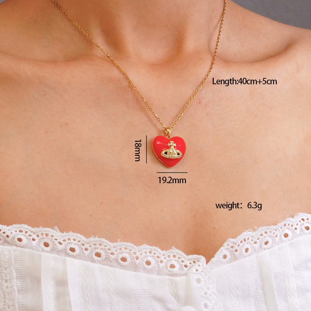 Wholesale Women's Heartshaped Copper Stainless Steel Clavicle Chain Choker With Mixed Gemstone Pendant And Electroplating - Image 4