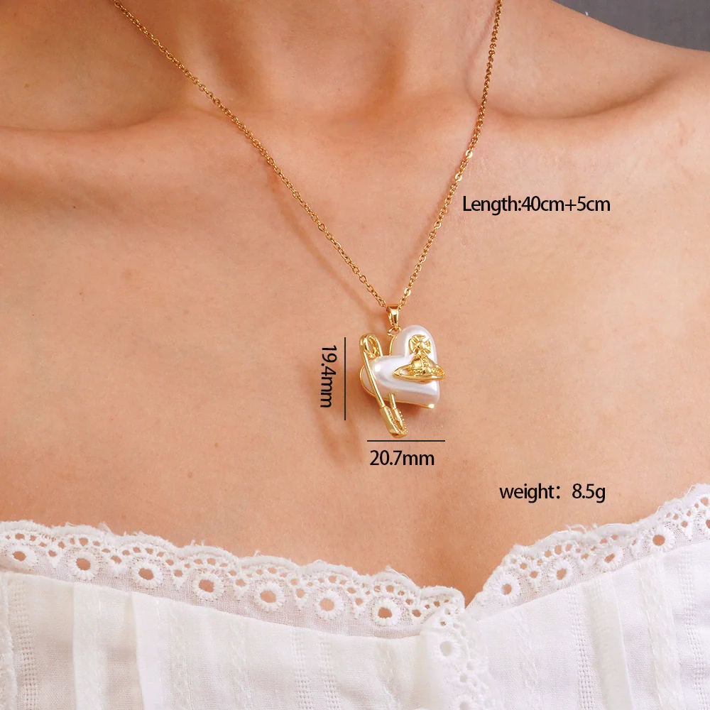 Wholesale Women's Heartshaped Copper Stainless Steel Clavicle Chain Choker With Mixed Gemstone Pendant And Electroplating - Image 8