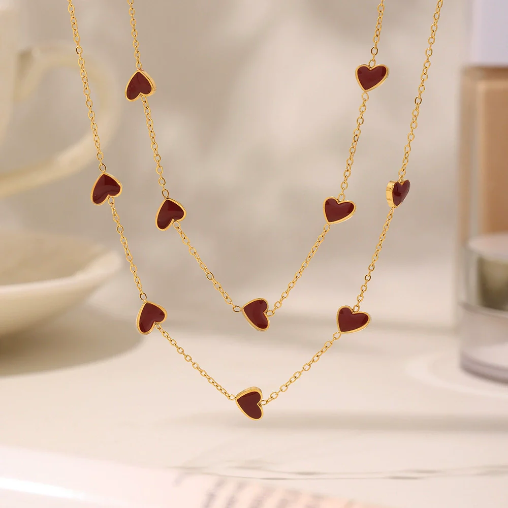 Wholesale Women's Heartshaped Geometric Stainless Steel Glazed Goldplated Clavicle Necklace In Light Luxury Style - Image 4