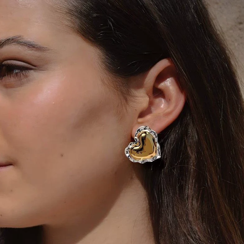 Wholesale Women's Heartshaped Stainless Steel Earrings With Pvd Furnace Vacuum Real Gold Plating - Image 3