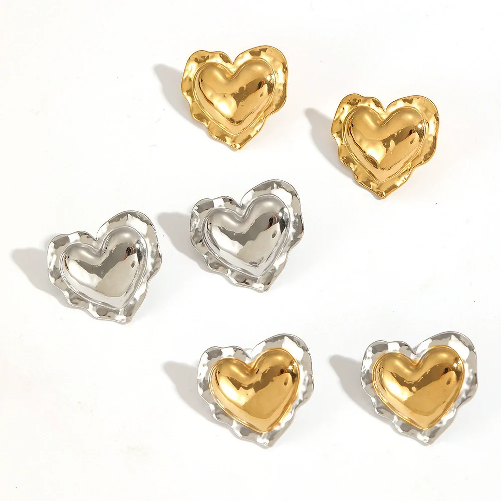 Wholesale Women's Heartshaped Stainless Steel Earrings With Pvd Furnace Vacuum Real Gold Plating - Image 4