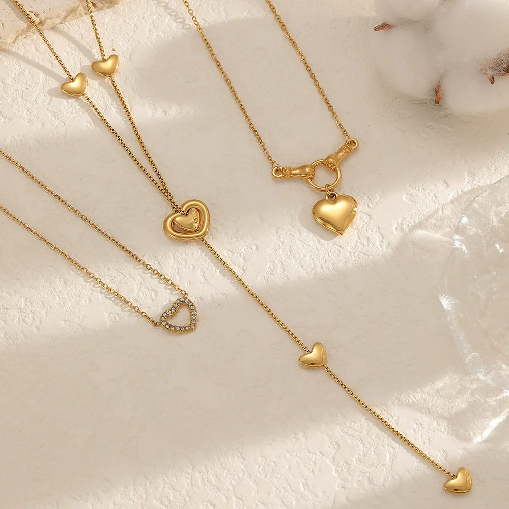 Wholesale Women's Heartshaped Stainless Steel Electroplated 18K Gold Ochain Necklace