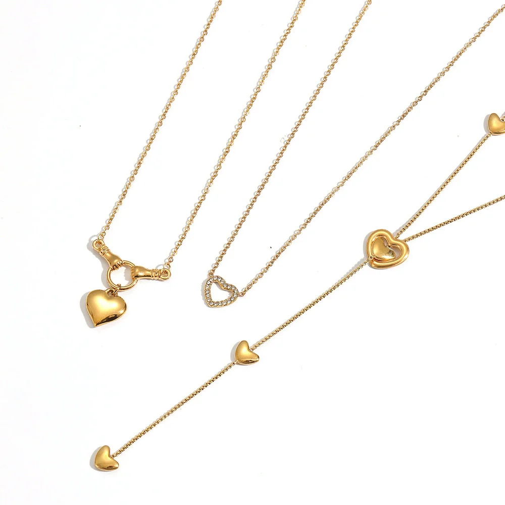 Wholesale Women's Heartshaped Stainless Steel Electroplated 18K Gold Ochain Necklace - Image 3