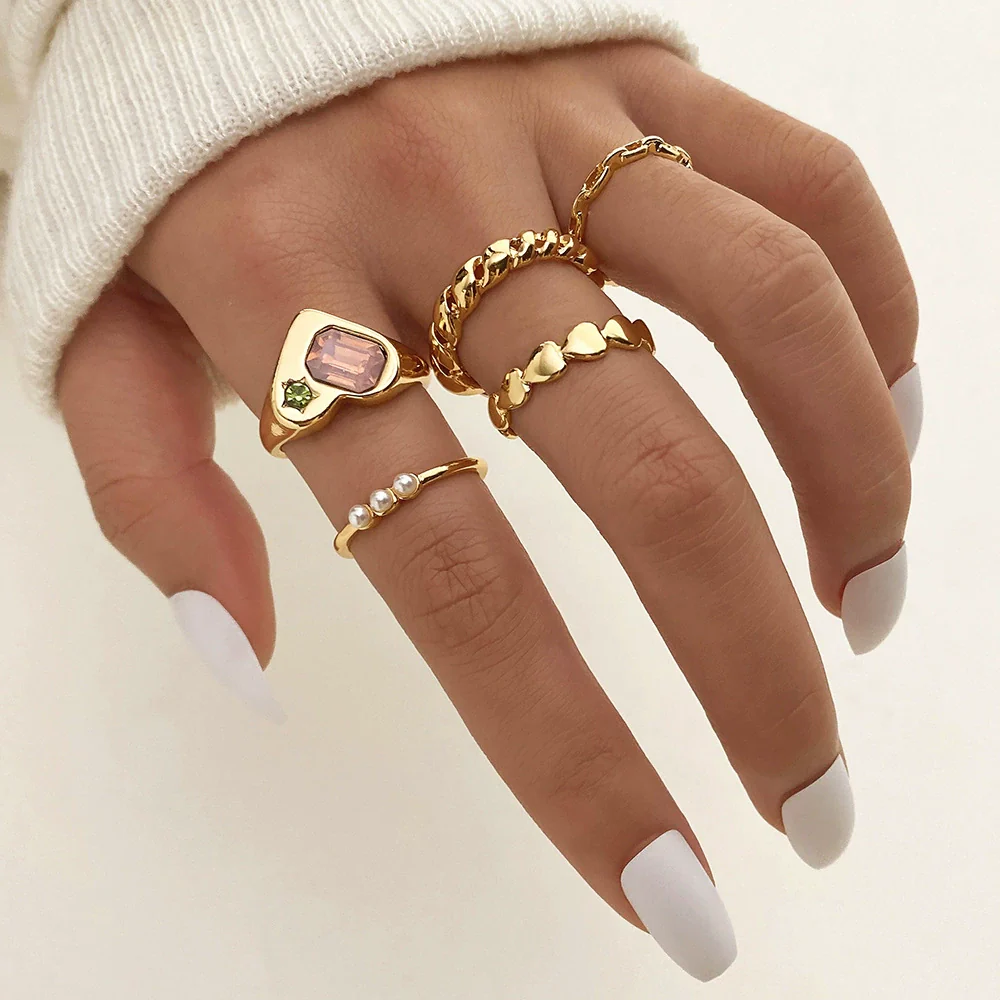Wholesale Women's High Grade Gem Inlaid Heart Shaped Ring Set Jewelry