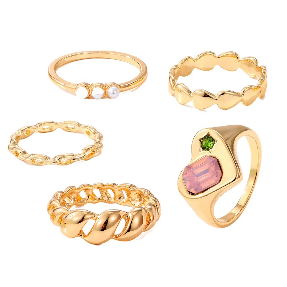 Wholesale Women's High Grade Gem Inlaid Heart Shaped Ring Set Jewelry - Image 5