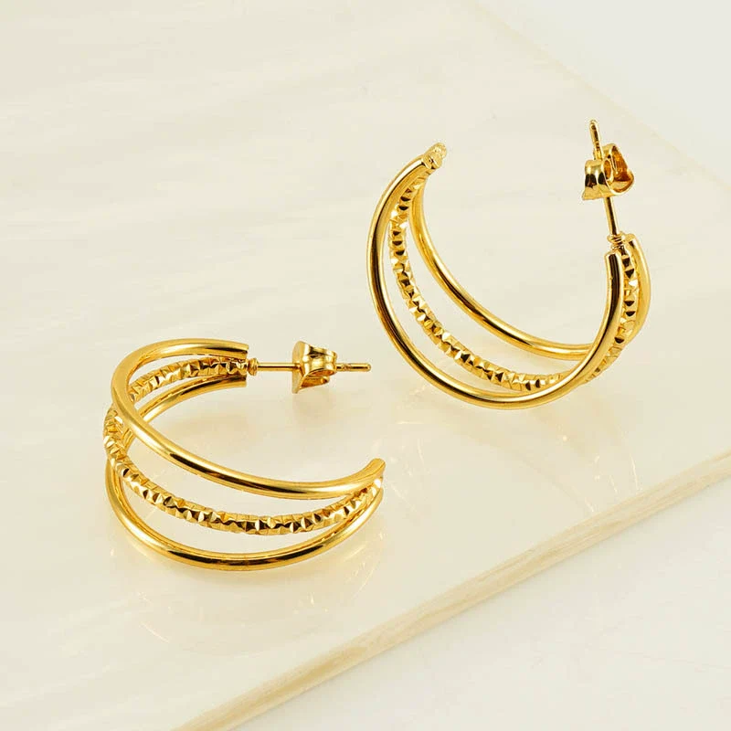 Wholesale Women's Highend Doublelayer 316L Stainless Steel Round Winding Geometric Earrings With Electroplating For Autumn And Winter - Image 3