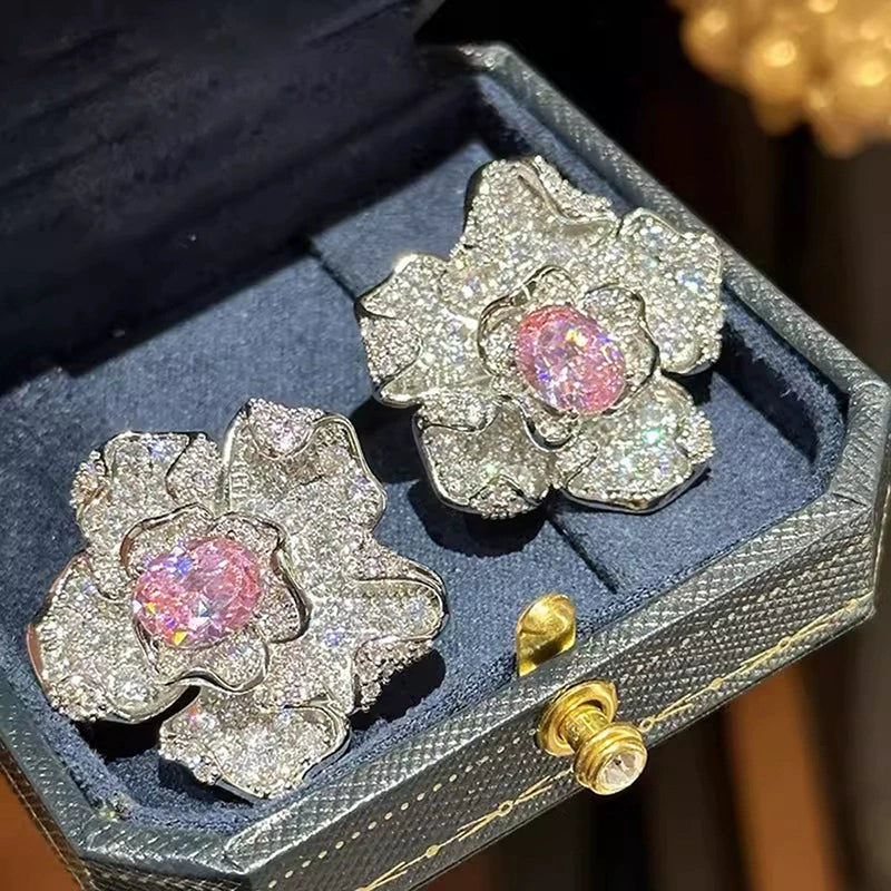 Wholesale Women's Highend Geometric And Flower Design Earrings Copper Set With Zirconia