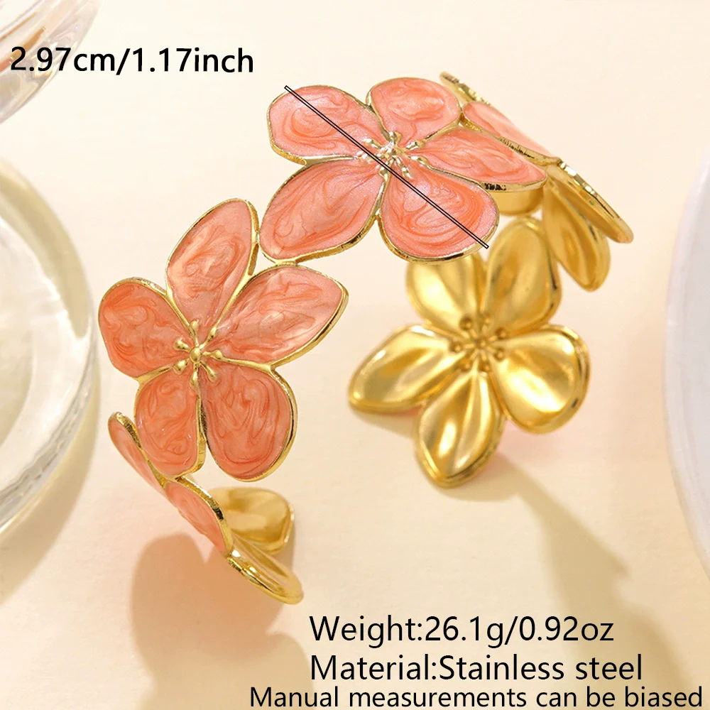 Wholesale Women's Highend Geometric Open Stainless Steel Oildripping Flower Bracelet - Image 4