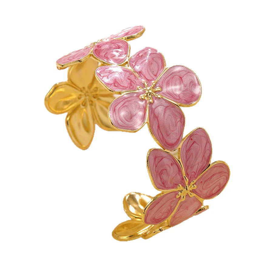 Wholesale Women's Highend Geometric Open Stainless Steel Oildripping Flower Bracelet - Image 5