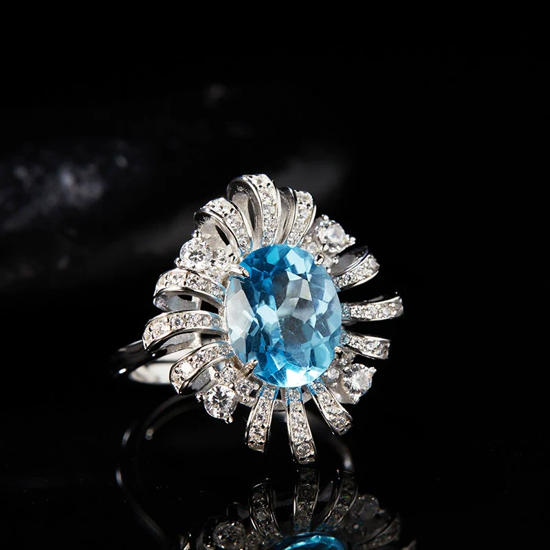 Wholesale Women's Highend Hollow Flower Style S925 Sterling Silver Ring Set With Natural Citrine Topaz And Geometric Pattern - Image 2