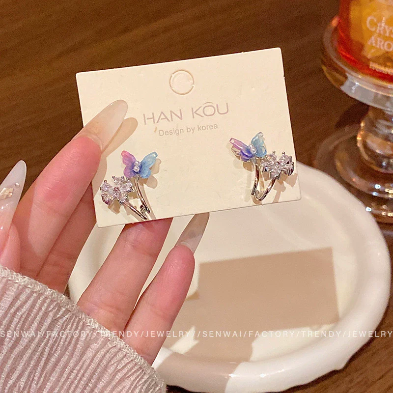 Wholesale Women's Highend Niche Design Copper Flower Butterfly Earrings With Electroplating - Image 6