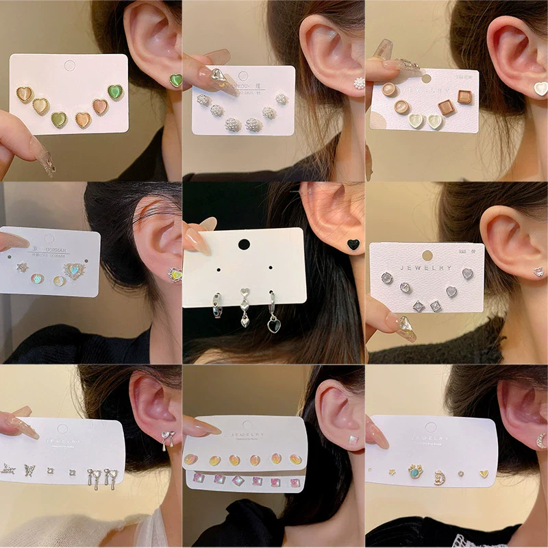 Wholesale Women's Highend Niche Simple Geometric Heart Bow Drop Shape Copper 925 Silver Needle Zircon Pearl Earrings Jewelry - Image 2