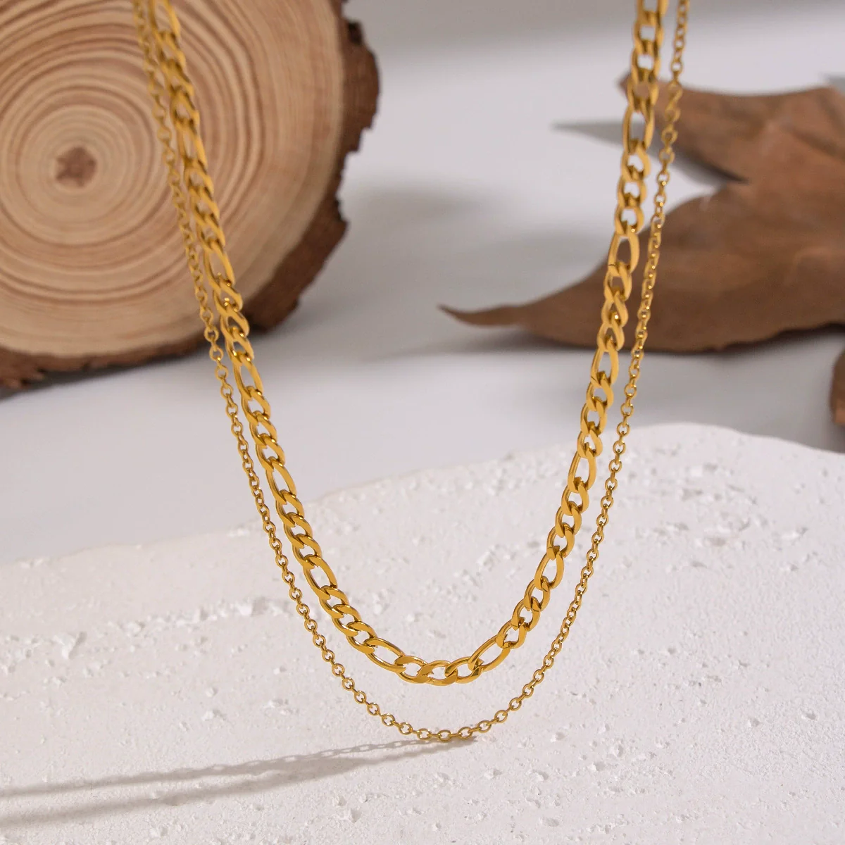 Wholesale Women's Hiphop Punk Casual Doublelayer Geometric Chain Necklace Stainless Steel 18K Real Gold Plated By Pvd Furnace Vacuum