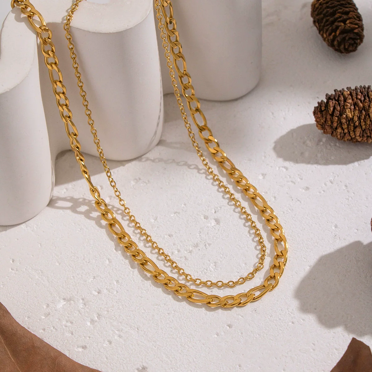 Wholesale Women's Hiphop Punk Casual Doublelayer Geometric Chain Necklace Stainless Steel 18K Real Gold Plated By Pvd Furnace Vacuum - Image 4