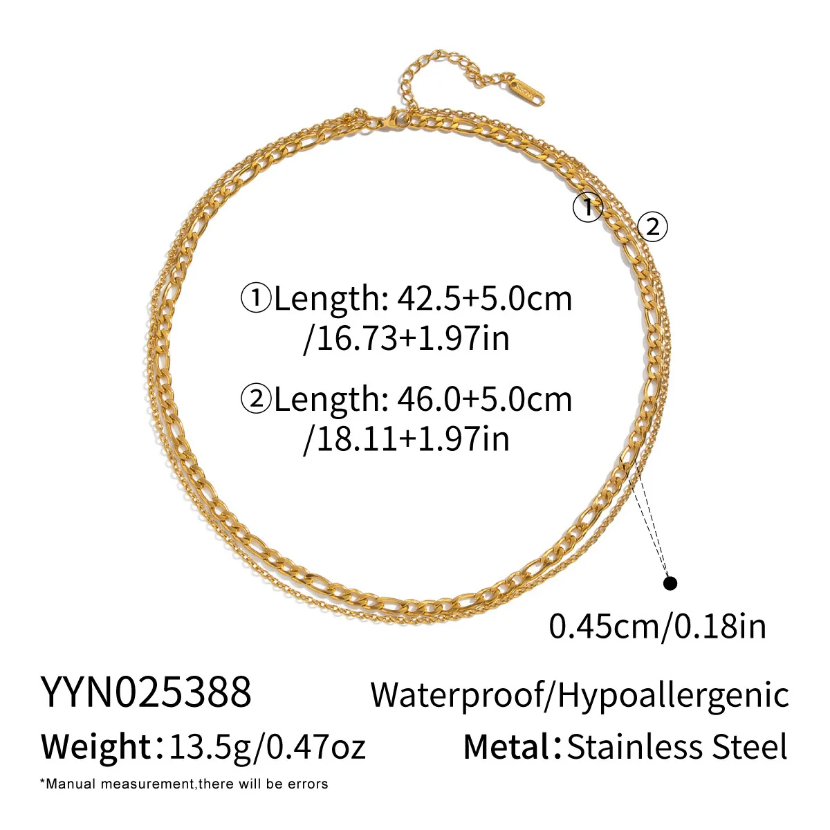 Wholesale Women's Hiphop Punk Casual Doublelayer Geometric Chain Necklace Stainless Steel 18K Real Gold Plated By Pvd Furnace Vacuum - Image 6