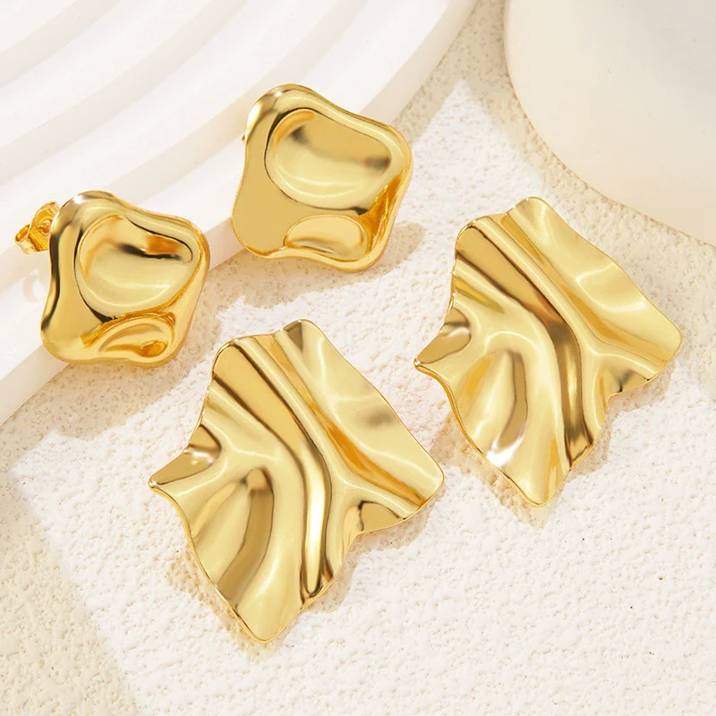 Wholesale Women's Hiphop Style Geometric Stainless Steel Electroplated Square Pleated Earrings